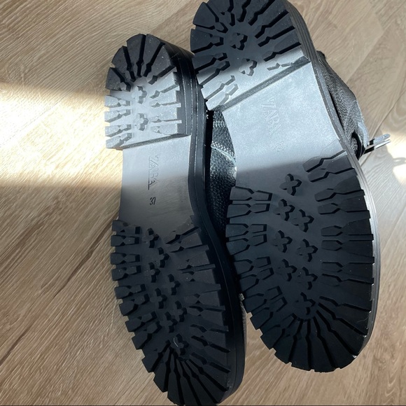 ZARA LOW HEEL LACED 100% LEATHER ANKLE BOOTS - Picture 10 of 12